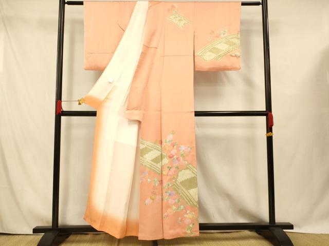 平和屋着物■訪問着 絞り 枝花渡橋文 銀彩 正絹 逸品 AABG9755fw