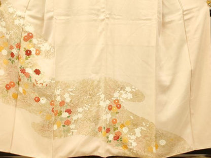 平和屋着物■訪問着　刺繍　草花霞文　正絹　逸品　AABG9764fw