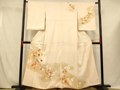 平和屋着物■訪問着　刺繍　草花霞文　正絹　逸品　AABG9764fw