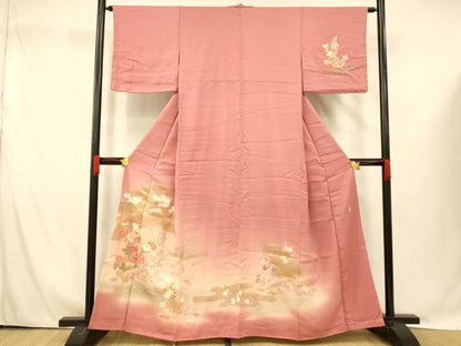 平和屋着物■訪問着 作家物 刺繍 草花風景文 暈し染め 金銀彩 正絹 逸品 未使用 AABG9770fw