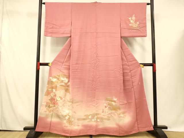 平和屋着物■訪問着 作家物 刺繍 草花風景文 暈し染め 金銀彩 正絹 逸品 未使用 AABG9770fw