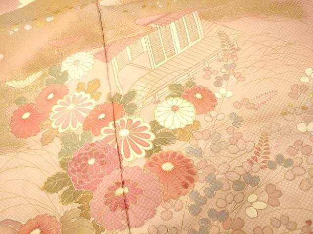 平和屋着物■訪問着 作家物 刺繍 草花風景文 暈し染め 金銀彩 正絹 逸品 未使用 AABG9770fw