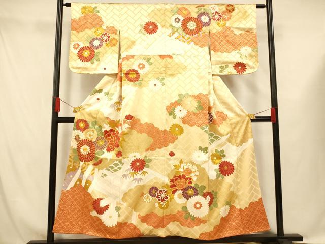 平和屋着物■訪問着 駒刺繍 草花雲取り文 金彩 正絹 逸品 AABG9771fw