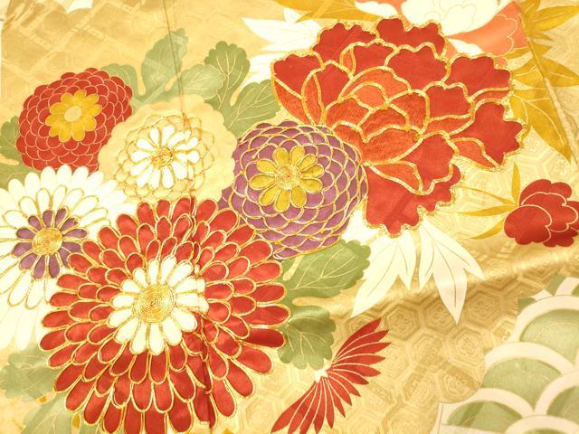 平和屋着物■訪問着 駒刺繍 草花雲取り文 金彩 正絹 逸品 AABG9771fw