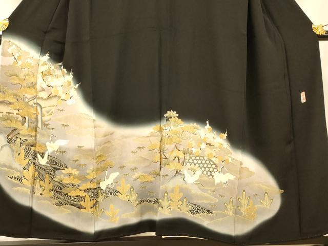 平和屋着物■豪華黒留袖 作家物 駒刺繍 群鶴籬文 暈し染め 金銀彩 正絹 逸品 AABG9775fw