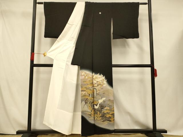 平和屋着物■豪華黒留袖 作家物 駒刺繍 群鶴籬文 暈し染め 金銀彩 正絹 逸品 AABG9775fw