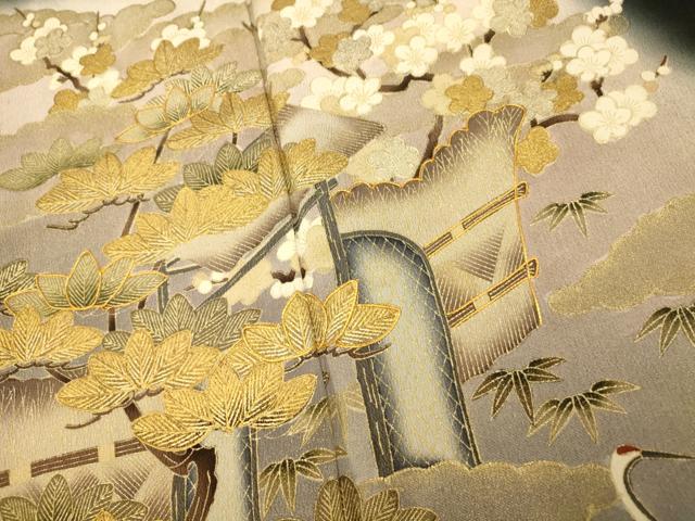 平和屋着物■豪華黒留袖 作家物 駒刺繍 群鶴籬文 暈し染め 金銀彩 正絹 逸品 AABG9775fw