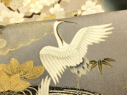 平和屋着物■豪華黒留袖 作家物 駒刺繍 群鶴籬文 暈し染め 金銀彩 正絹 逸品 AABG9775fw
