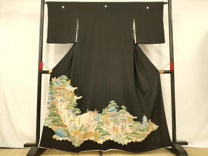 平和屋着物■豪華黒留袖 作家物 人物風景文 金彩 正絹 逸品 AABG9776fw