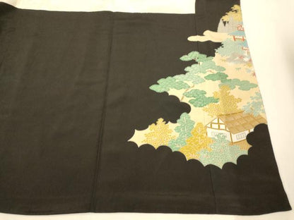 平和屋着物■豪華黒留袖 作家物 人物風景文 金彩 正絹 逸品 AABG9776fw
