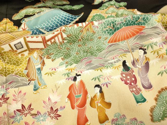 平和屋着物■豪華黒留袖 作家物 人物風景文 金彩 正絹 逸品 AABG9776fw