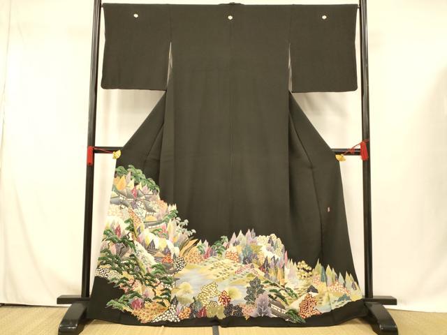 平和屋着物■豪華黒留袖　作家物　風景文　正絹　逸品　AABG9779fw