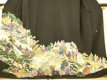 平和屋着物■豪華黒留袖　作家物　風景文　正絹　逸品　AABG9779fw