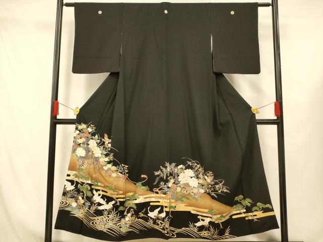 平和屋着物■豪華黒留袖 駒刺繍 花車群鶴文 金銀彩 正絹 逸品 AABG9780fw