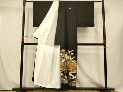 平和屋着物■豪華黒留袖 駒刺繍 花車群鶴文 金銀彩 正絹 逸品 AABG9780fw