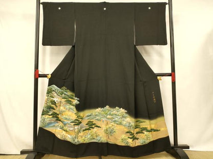 平和屋着物■豪華黒留袖　手描き　京百景　暈し染め　金彩　正絹　逸品　AABG9783fw