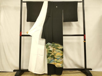 平和屋着物■豪華黒留袖　手描き　京百景　暈し染め　金彩　正絹　逸品　AABG9783fw