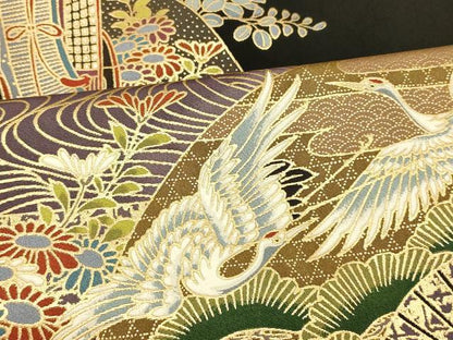 平和屋着物■豪華黒留袖　御所車扇子文　金彩　正絹　逸品　AABG9784fw