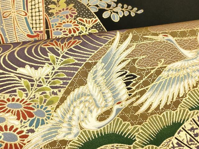 平和屋着物■豪華黒留袖　御所車扇子文　金彩　正絹　逸品　AABG9784fw