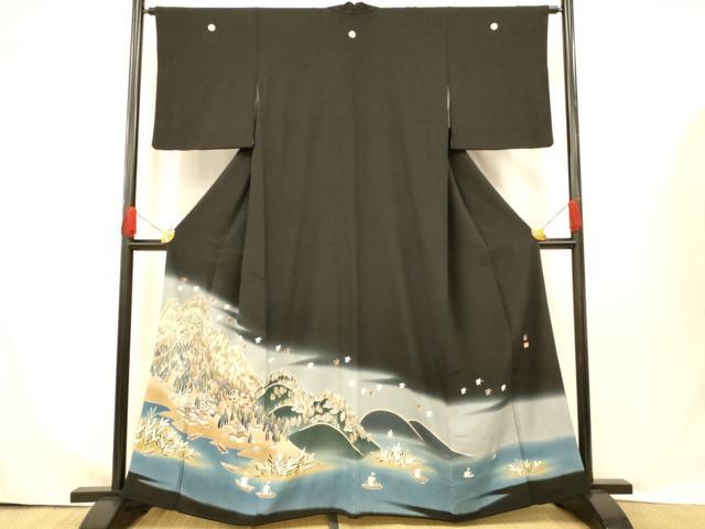 平和屋着物■豪華黒留袖　作家物　風景文　暈し染め　正絹　逸品　AABG9785fw