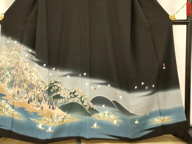 平和屋着物■豪華黒留袖　作家物　風景文　暈し染め　正絹　逸品　AABG9785fw