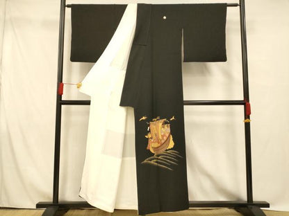 平和屋着物■豪華黒留袖　駒刺繍　飛鶴宝船文　金糸　金彩　正絹　逸品　AABG9795fw