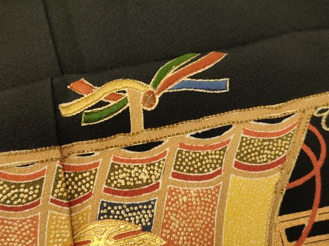 平和屋着物■豪華黒留袖　駒刺繍　飛鶴宝船文　金糸　金彩　正絹　逸品　AABG9795fw
