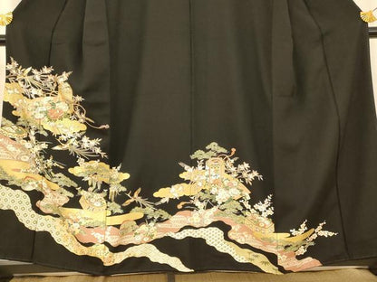 平和屋着物■豪華黒留袖 鳳凰貝桶文 金彩 正絹 逸品 AABG9797fw