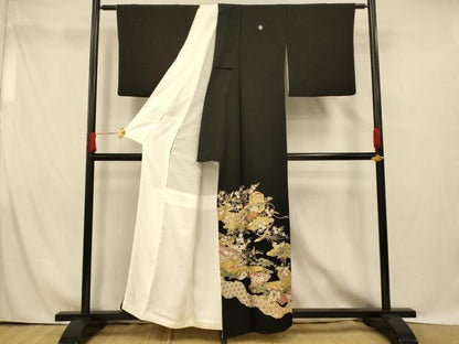 平和屋着物■豪華黒留袖 鳳凰貝桶文 金彩 正絹 逸品 AABG9797fw