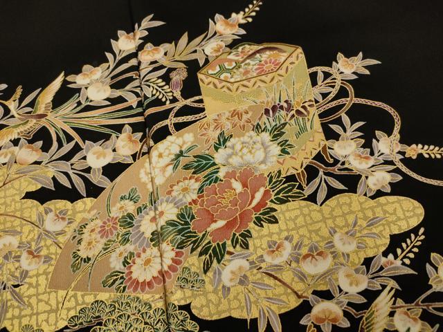 平和屋着物■豪華黒留袖 鳳凰貝桶文 金彩 正絹 逸品 AABG9797fw