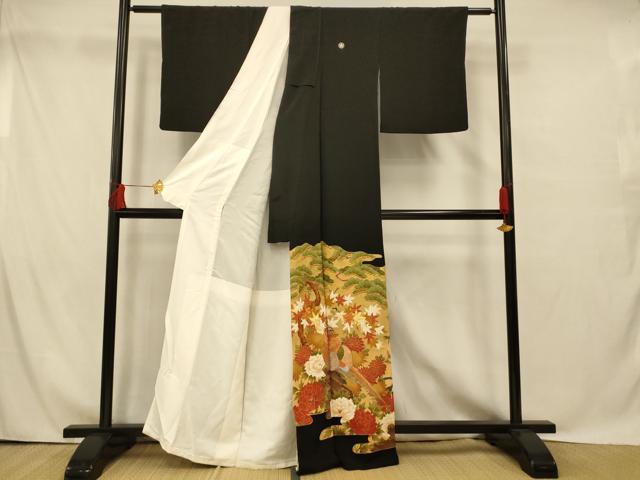 平和屋着物■豪華黒留袖　駒刺繍　松竹梅雉文　金銀糸　金彩　正絹　逸品　AABG9798fw