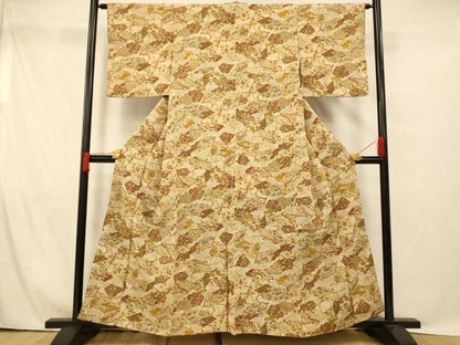 平和屋着物■上質な小紋　宝尽くし扇子文　金彩　鬼しぼ縮緬　正絹　逸品　AABG9800fw