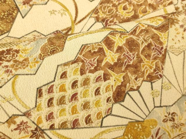 平和屋着物■上質な小紋　宝尽くし扇子文　金彩　鬼しぼ縮緬　正絹　逸品　AABG9800fw
