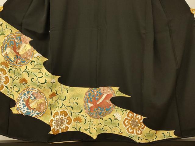 平和屋着物■豪華黒留袖 駒刺繍 鳳凰更紗花文 金糸 金彩 正絹 逸品 AABG9804fw