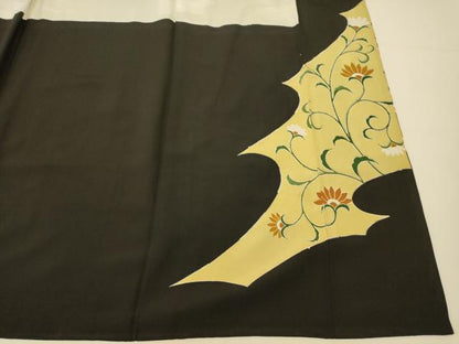 平和屋着物■豪華黒留袖 駒刺繍 鳳凰更紗花文 金糸 金彩 正絹 逸品 AABG9804fw