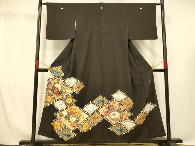 平和屋着物■豪華黒留袖　作家物　飾花菱文　正絹　逸品　AABG9811fw