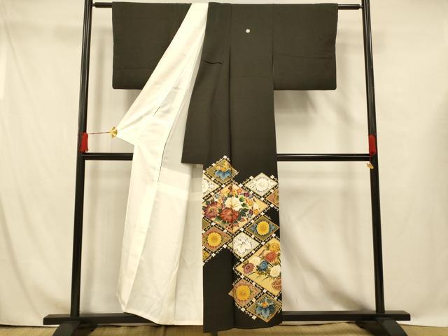 平和屋着物■豪華黒留袖　作家物　飾花菱文　正絹　逸品　AABG9811fw