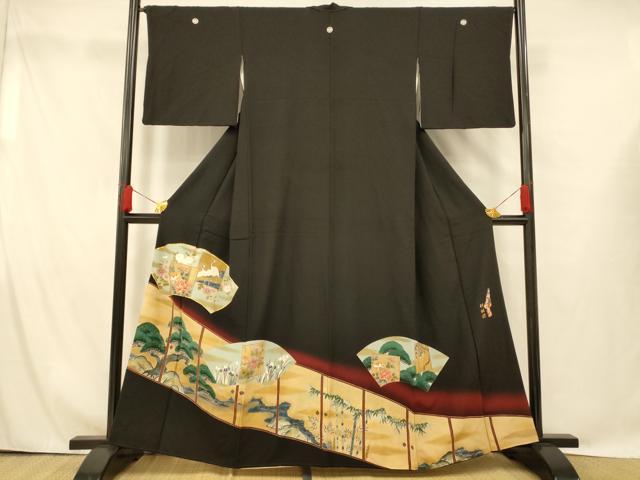 平和屋着物■豪華黒留袖　作家物　駒刺繍　竹林図　暈し染め　金彩　正絹　逸品　AABG9812fw