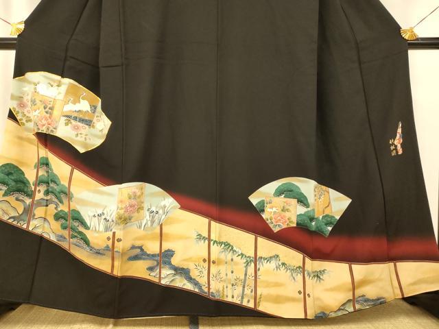 平和屋着物■豪華黒留袖　作家物　駒刺繍　竹林図　暈し染め　金彩　正絹　逸品　AABG9812fw