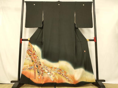 平和屋着物■豪華黒留袖　作家物　駒刺繍　吉祥竹文　暈し染め　金糸　金彩　正絹　逸品　AABG9813fw