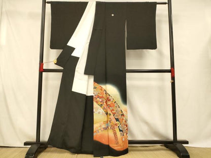 平和屋着物■豪華黒留袖　作家物　駒刺繍　吉祥竹文　暈し染め　金糸　金彩　正絹　逸品　AABG9813fw