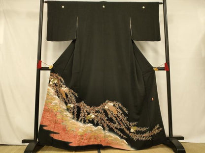 平和屋着物■豪華黒留袖　作家物　駒刺繍　萬寿染　樹林扇子文　暈し染め　金銀彩　正絹　逸品　AABG9814fw