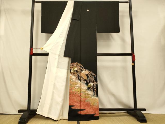 平和屋着物■豪華黒留袖　作家物　駒刺繍　萬寿染　樹林扇子文　暈し染め　金銀彩　正絹　逸品　AABG9814fw