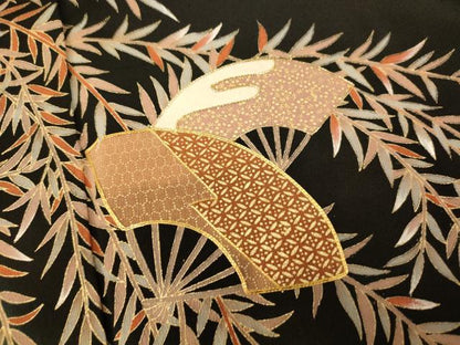 平和屋着物■豪華黒留袖　作家物　駒刺繍　萬寿染　樹林扇子文　暈し染め　金銀彩　正絹　逸品　AABG9814fw