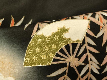 平和屋着物■豪華黒留袖　作家物　駒刺繍　萬寿染　樹林扇子文　暈し染め　金銀彩　正絹　逸品　AABG9814fw