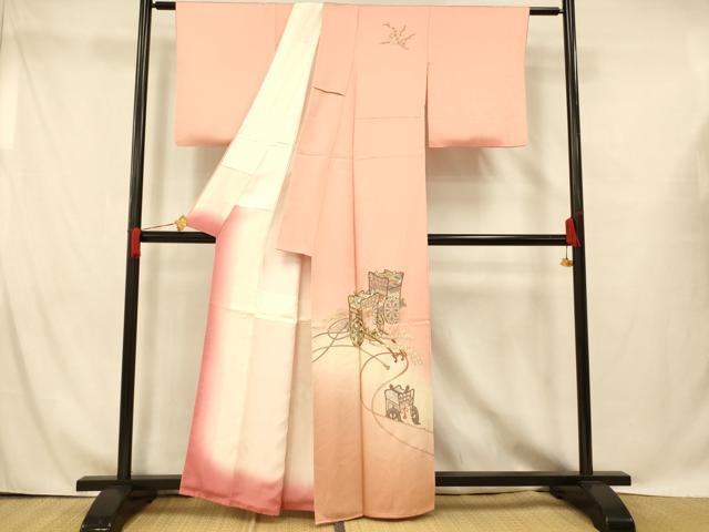 平和屋着物■中国三大刺繍 相良刺繍 総刺繍 訪問着 御所車葵文 暈し染め 正絹 逸品 AABG9816fw