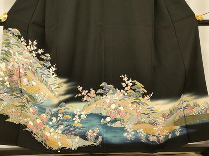 平和屋着物■豪華黒留袖 作家物 風景文 暈し染め 正絹 逸品 AABG9820fw