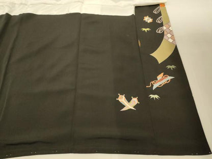 平和屋着物■豪華黒留袖　刺繍　宝尽くし吉祥花文　金糸　金彩　正絹　逸品　AABG9826fw