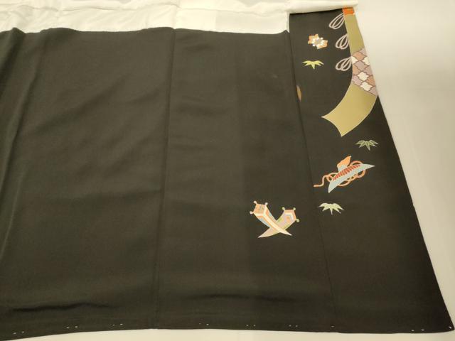 平和屋着物■豪華黒留袖　刺繍　宝尽くし吉祥花文　金糸　金彩　正絹　逸品　AABG9826fw