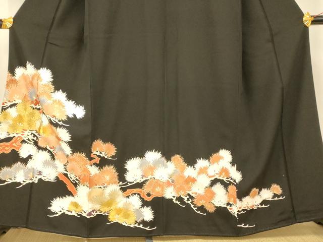 平和屋着物■豪華黒留袖　刺繍　枝松文　金彩　金銀糸　正絹　逸品　AABG9835fw
